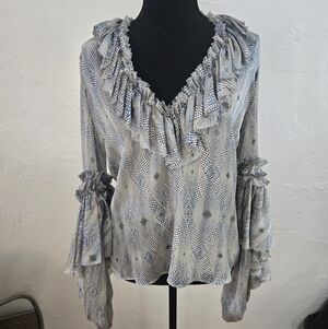 Alexis Blouse Mock Neck Embroidered Lace Ruffle Top